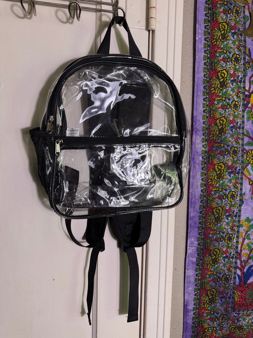 Paxiland Clear Backpack Black Transparent PVC Plastic School Stadium Bag 12"